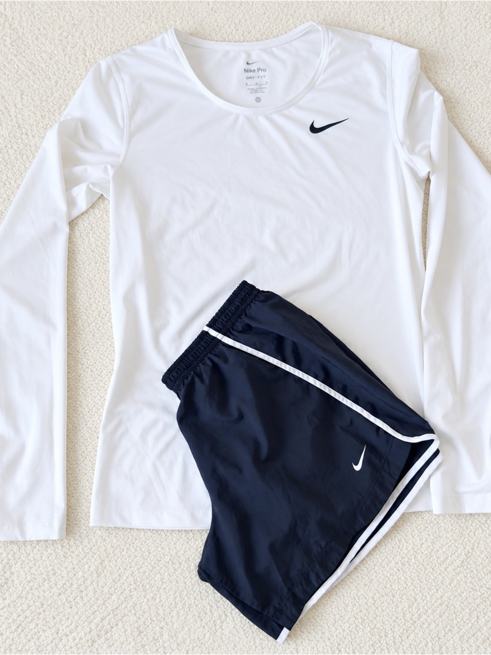 Nike Women’s White Long Sleeve Top & Navy Shorts Set